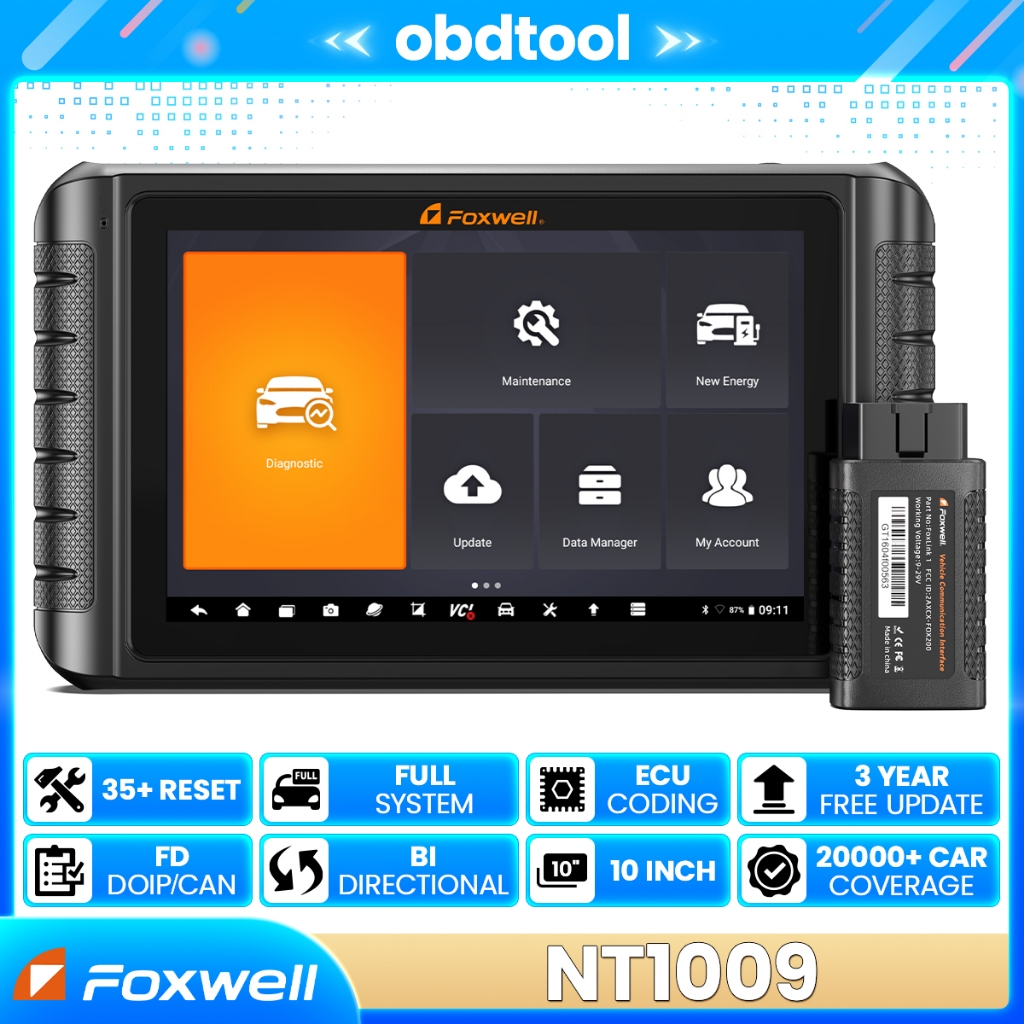 FOXWELL NT1009 12V 24V OBD2 Scanner Full System 2025 Car Diagnostic Tool Ecu Coding Scanner Bluetoot