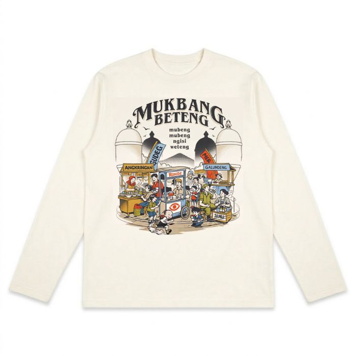 Dagadu T-Shirt Regular Mukbang Beteng | Kaos Lengan Panjang Pria Wanita | Cotton Combed Double Knit