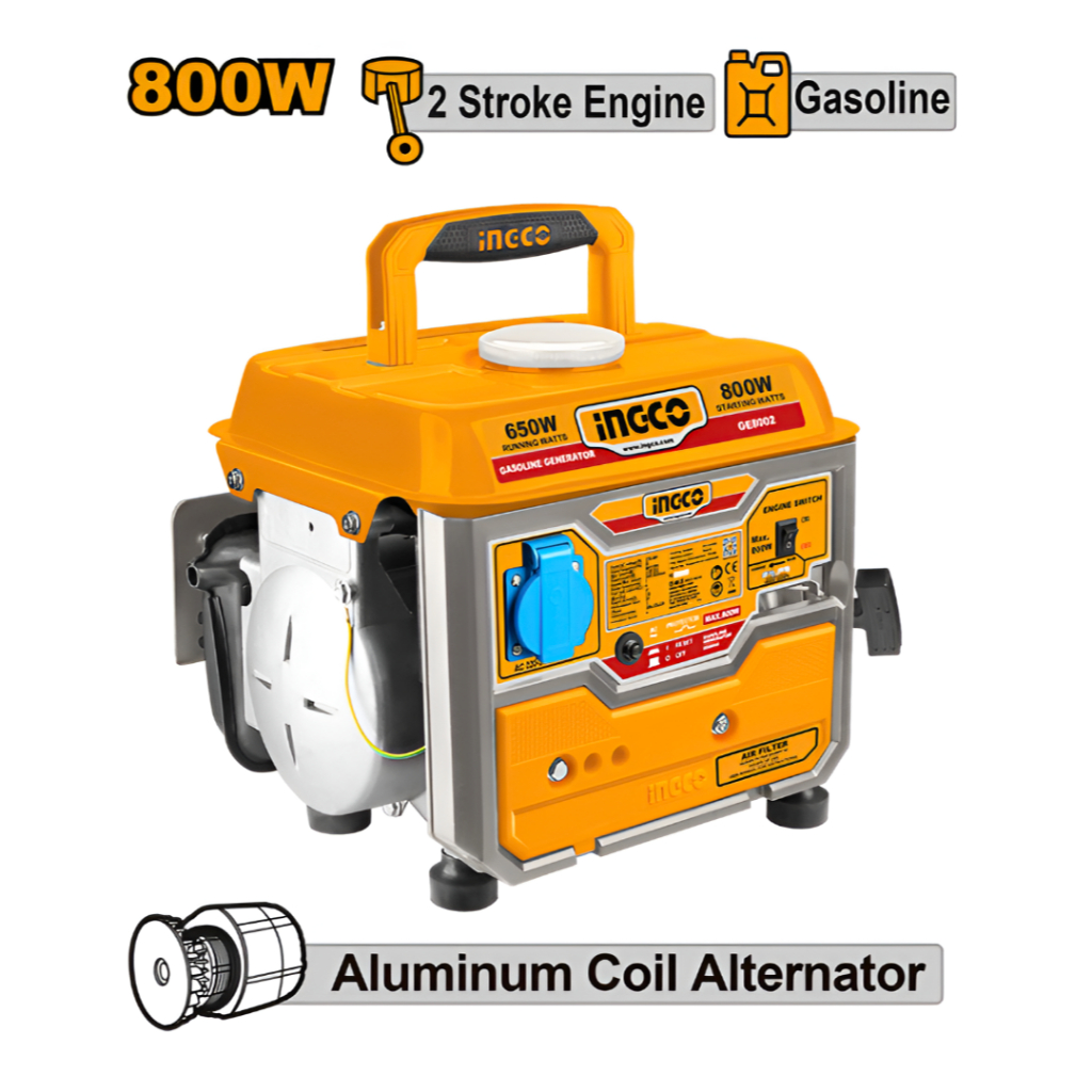 INGCO Genset Mini 800 Watt GE8002 Mesin Power Generator Portable 800W 2 Stroke Engine Gasoline Alumi