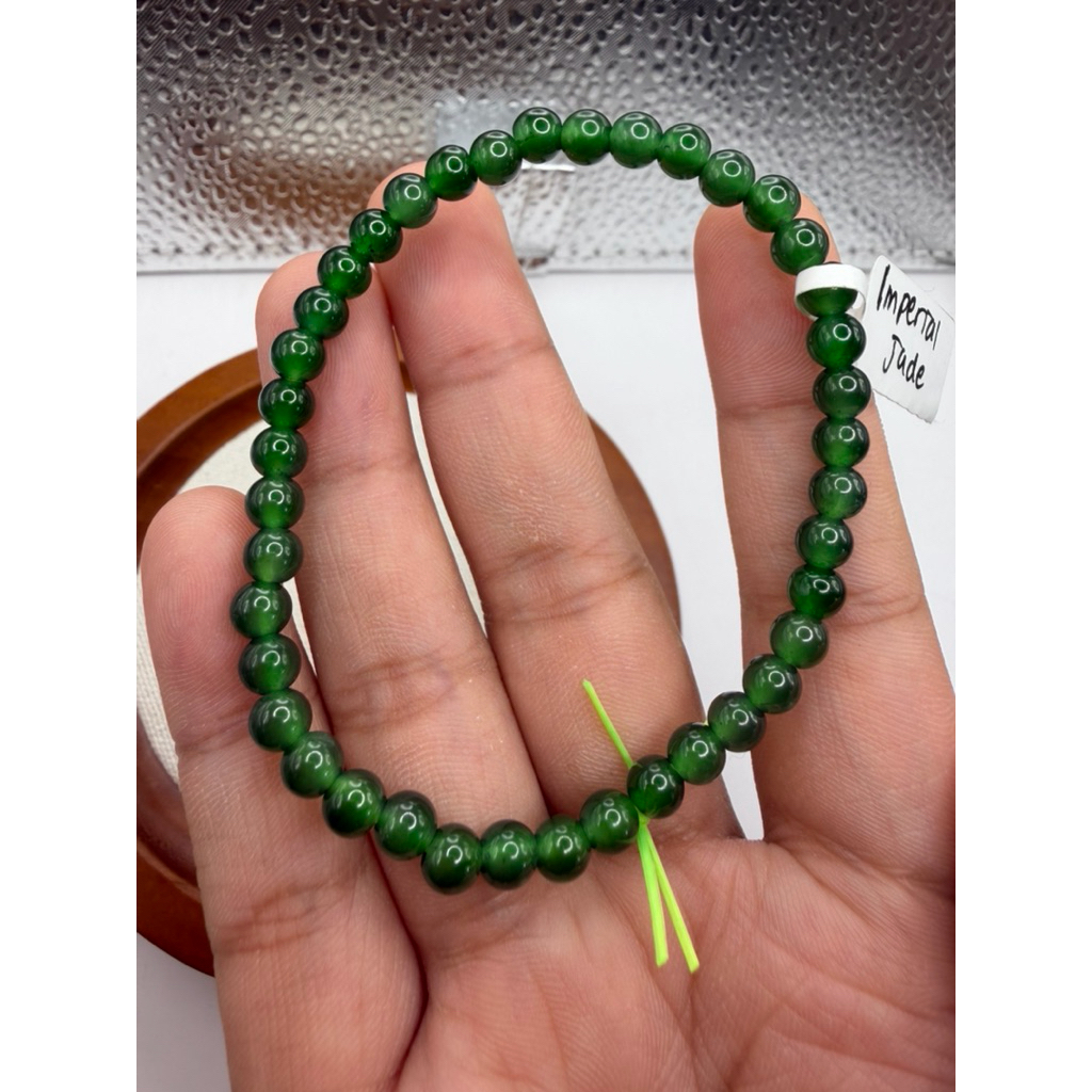Gelang batu alam asli imperial jade 5mm