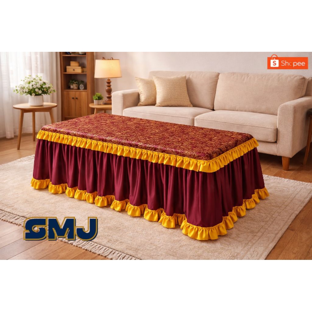 Sirta Maya Jaya | Taplak meja tamu rumbai bahan kain jok ukuran 120x60 cm