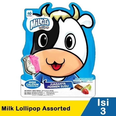 (PAKET ISI 5) Milkita Milky LOLIPOP Sachet - Ekspresi Random Rasa Coklat, Strawberry, Melon