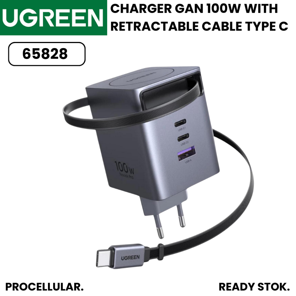 Ugreen Nexode GaN Pro 100W Charger Retractable Cable Type C Fast 100W 65828