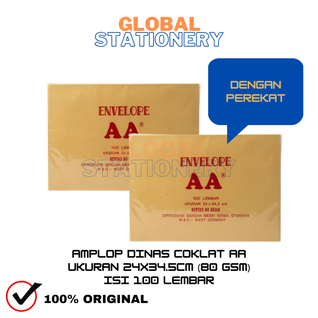 Amplop Coklat Dinas AA Ukuran 24x34.5cm Folio F4 Dengan Perekat isi 100 Lembar