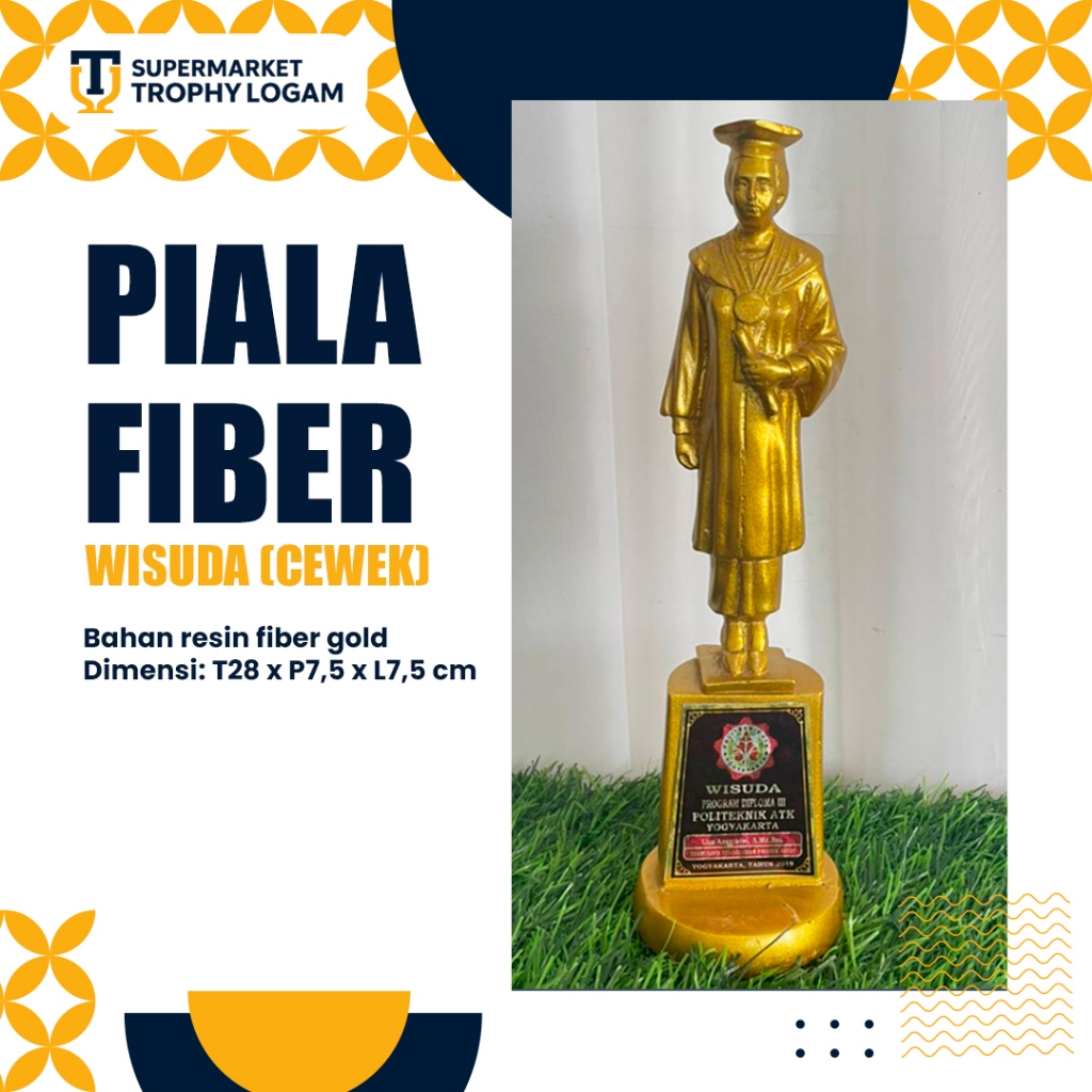 Piala Resin Fiber Kado Wisuda Graduation Gift Warna Emas Gold Elegan Unik Artistik