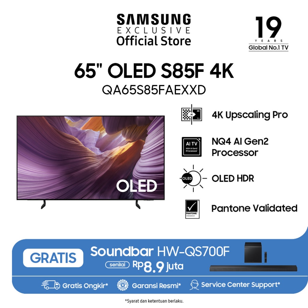Samsung Smart TV 65" OLED 4K S85F | OLED HDR | 4K AI Upscaling | QA65S85FAEXXD