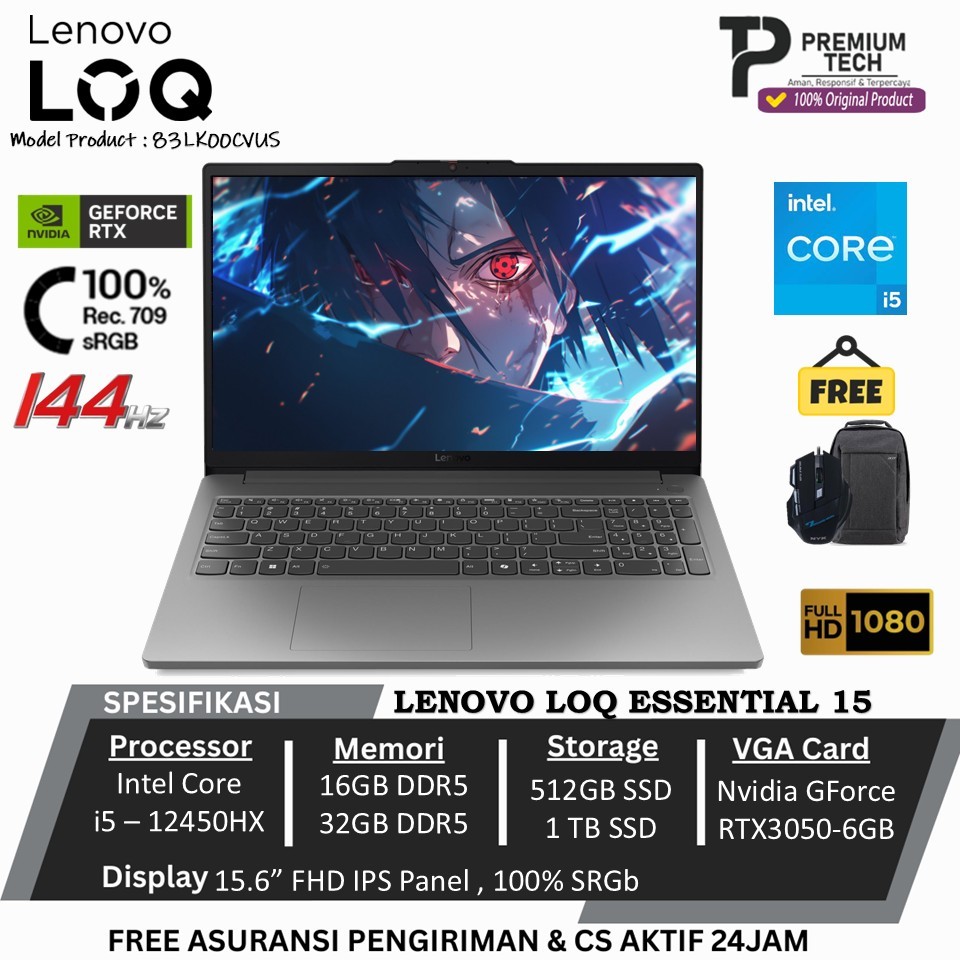 Laptop Gaming Lenovo LOQ 15 Essential Intel i5 12450HX 32GB DDR5 1 TB RTX3050 6GB 144Hz Windows 11