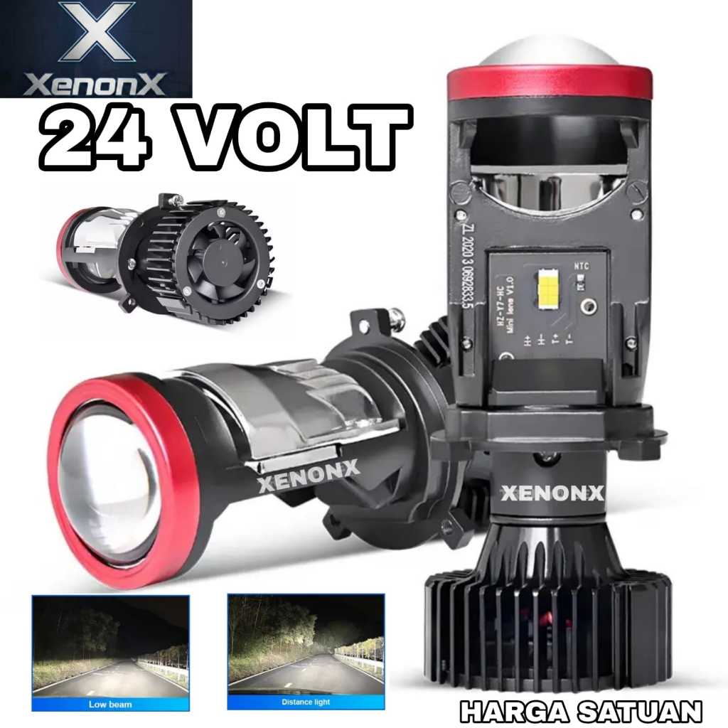 Lampu LED Utama 24 Volt Projector RED Y8D Pro Mini Kipas H6 H7 H4 Truk Bus Canter Fuso Tronton Cante