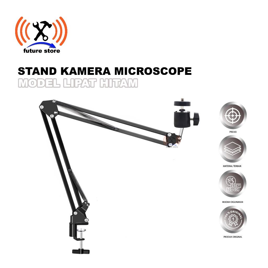 PENYANGGA CAMERA MICROSCOPE MODEL LIPAT HITAM - STAND MICROSCOPE CAMERA MODEL LIPAT KOKOH - DUDUKAN 
