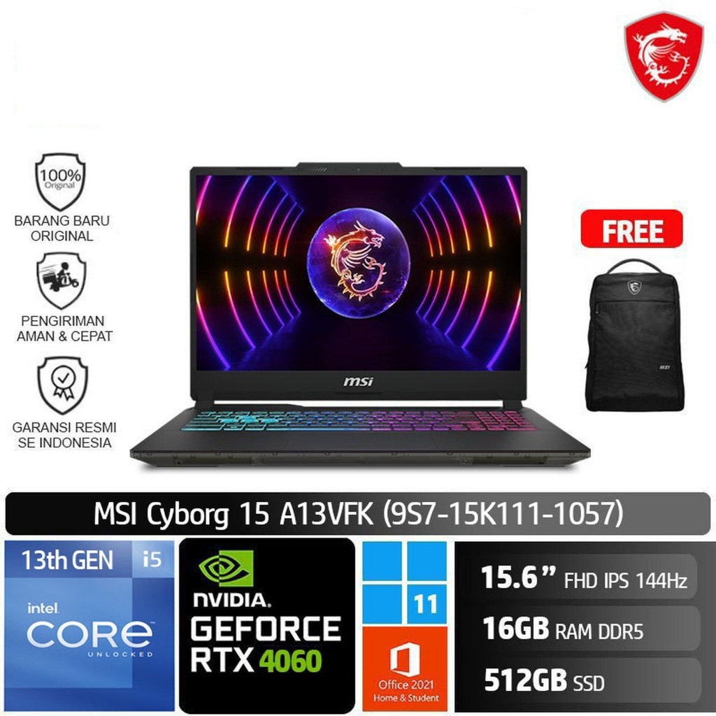 MSI Cyborg 15 A13VFK 1057 i5 13420H/16GB/512GB SSD/RTX4060/15.6" 144Hz/W11
