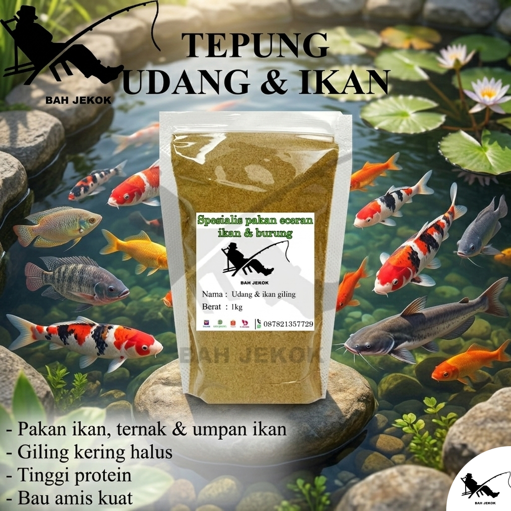 Tepung Udang Rebon Ebi Larong Giling & Ikan untuk bumbu masakan & umpan pancing ikan.
