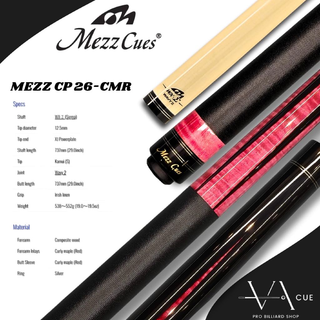 MEZZ CP-26 CMR + WX SIGMA WAVY 2 SHAFT NEW - STIK BILLIARD MEZZ CP-26 CMR + SHAFT WX SIGMA WAVY 2