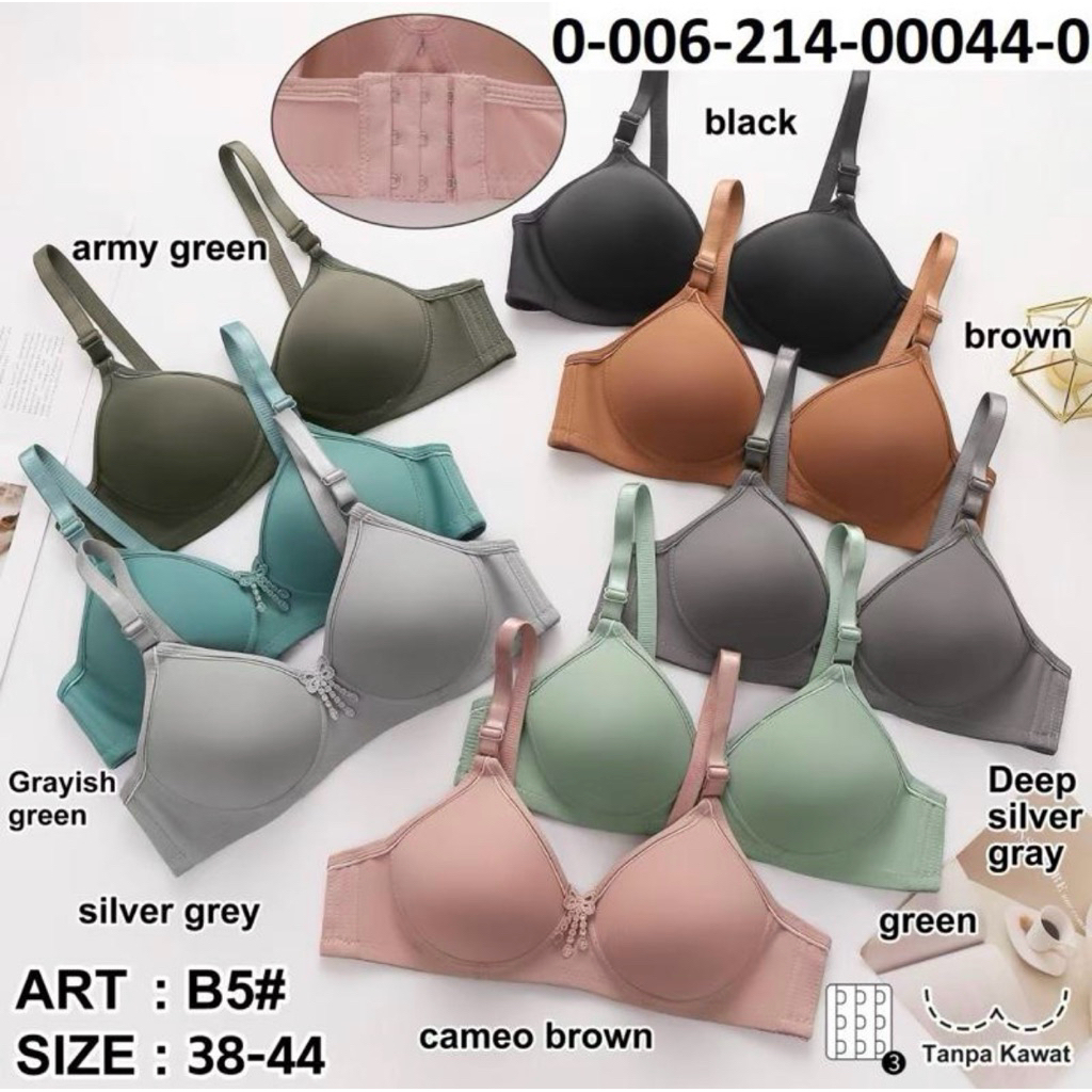2,3Pcs Bra Wanita Fema B5 Pengait Hak 3 Busa Sedang Polos Tanpa Kawat Size 38 40 42 44