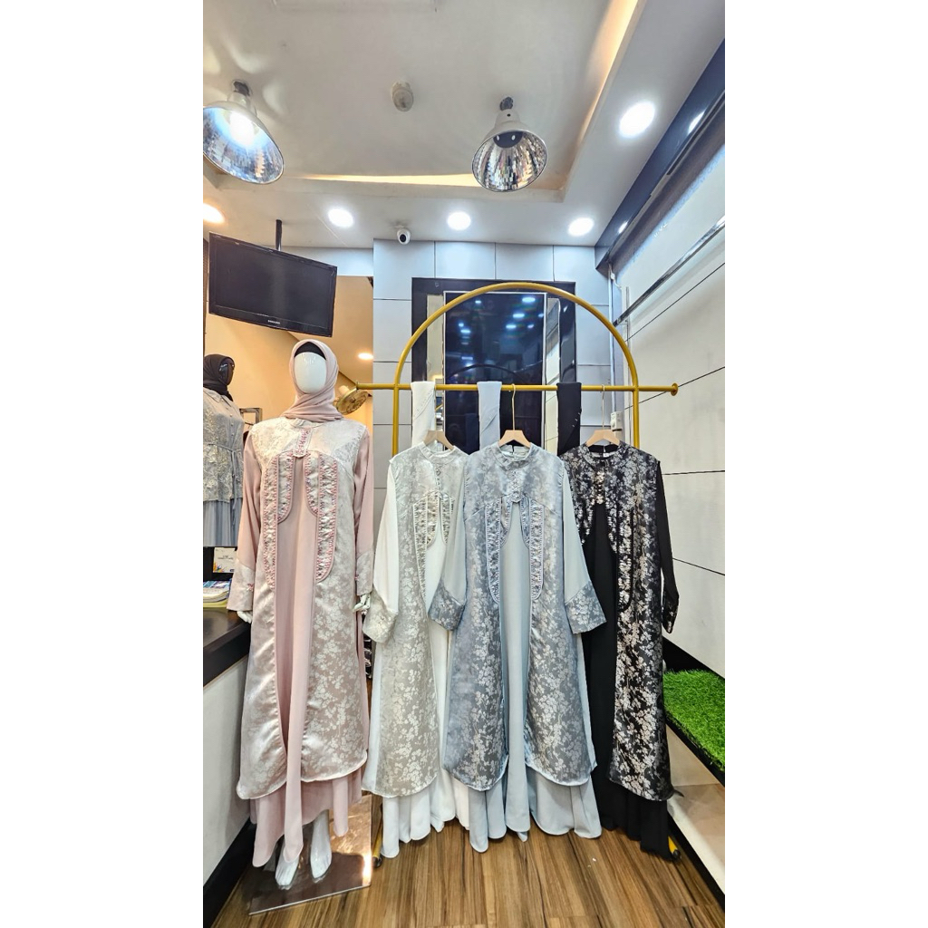 set gamis premium Efer syari dengan outer lepas pasang free hijab