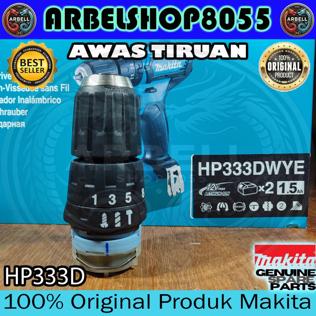 MAKITA GEAR BOX SET CHUCK HP333D - HP333DWYE GIGI SET KEPALA BOR HP 333 D - HP 333 DWYE ORIGINAL PAR