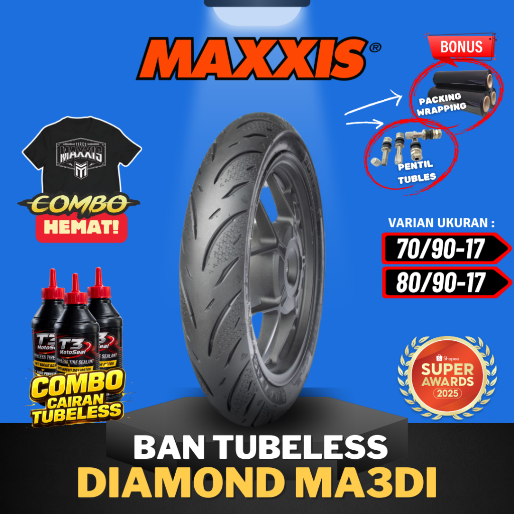 [READY COD] BAN MAXXIS DIAMOND MA-3Di TUBELESS RING 17 ( 70/90-17 & 80/90-17 ) BAN MOTOR BEBEK JUPIT