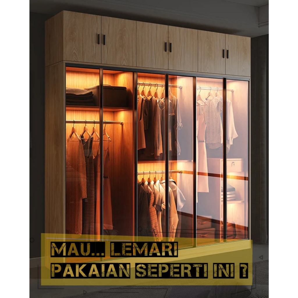 Lemari pakaian minimalis frame almunium kaca Custom