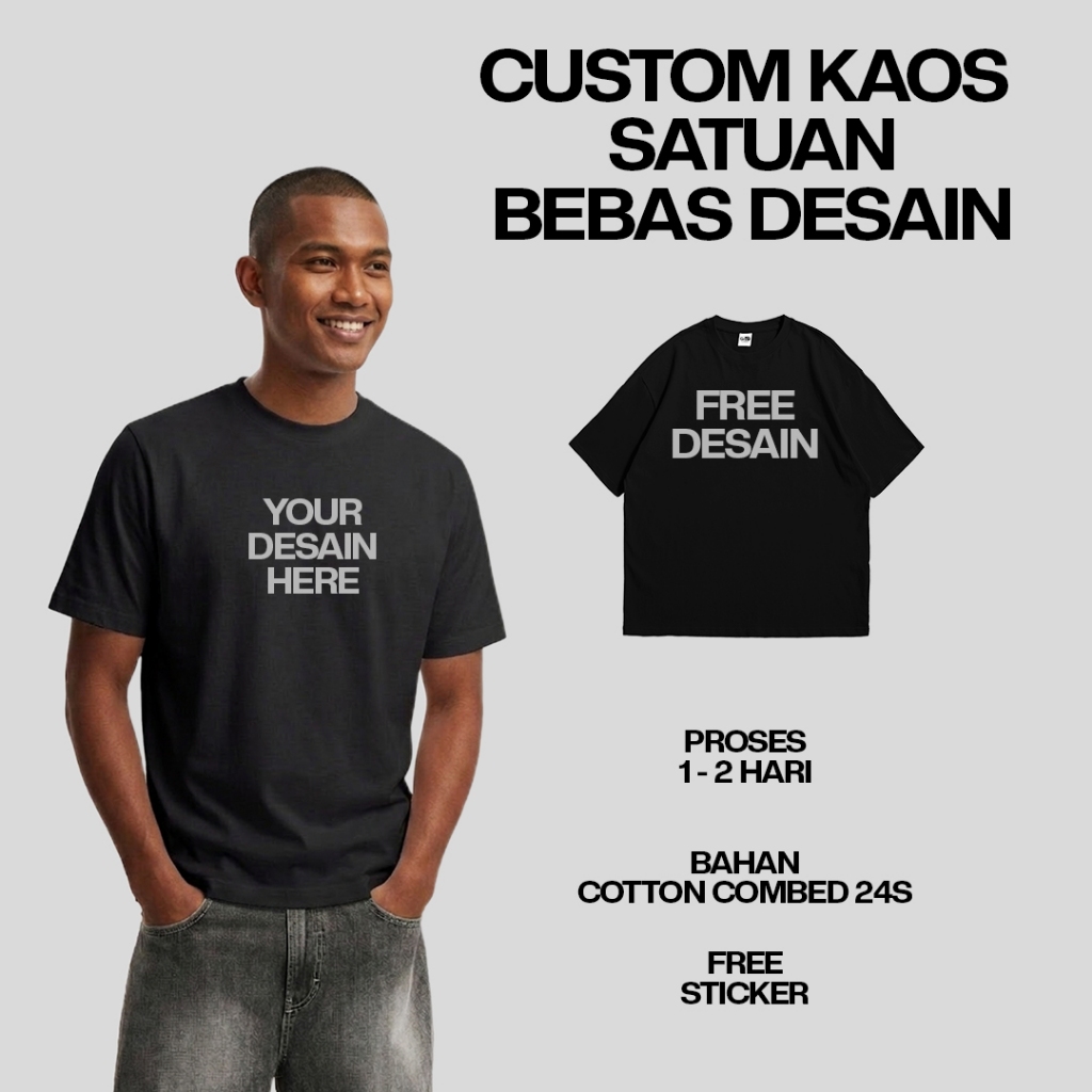 Kaos Custom Sablon Satuan 24S | DTF highquality | kaos satuan