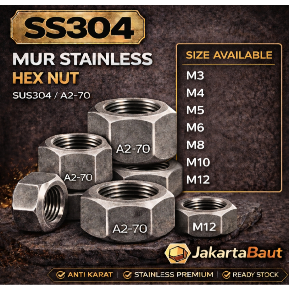 SS304 Mur M12 / Mur Stainless M12 / Hex Nut M12 SUS304 / A2-70