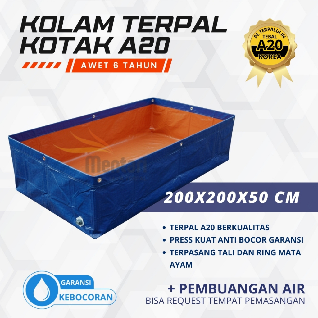 Terpal Kolam Ikan Kotak 2x2x0,5 - 200x200x50 cm Untuk Budidaya Ikan Lele Nila Gurame
