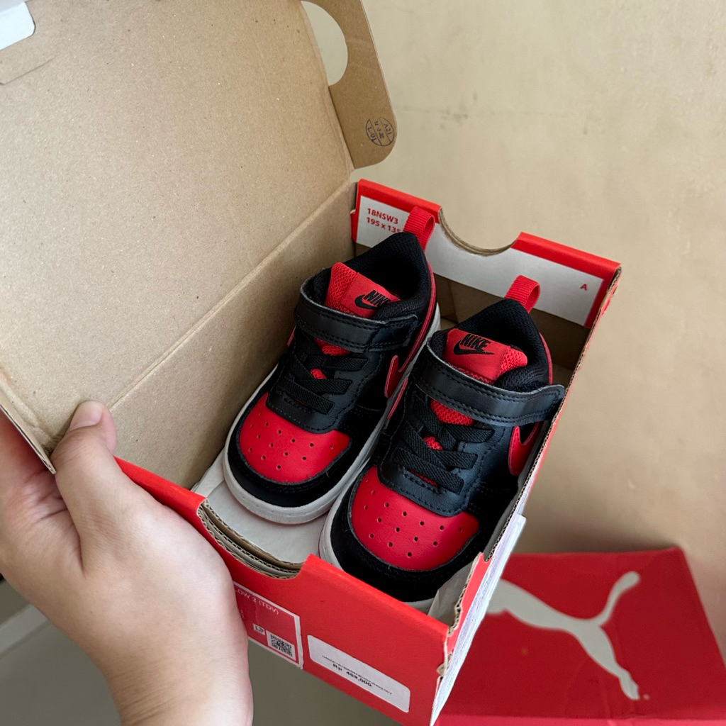 [COD] Nike Court Borough Low 2 TDV Black University Red White Original Sepatu Anak 5C