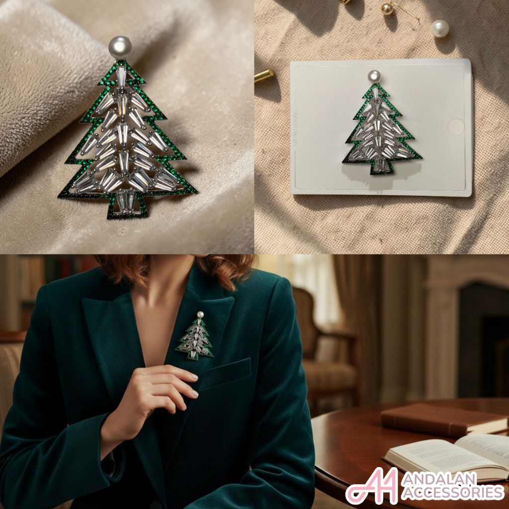 BROS EMERALD CRYSTAL CHRISTMAS TREE BROOCH