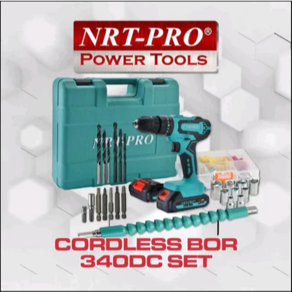 NRT-PRO DC340 Set Impact Drill Bor Cordless 20V 2 BATERAI / bor baterai variable speed / BOR BATRAI 