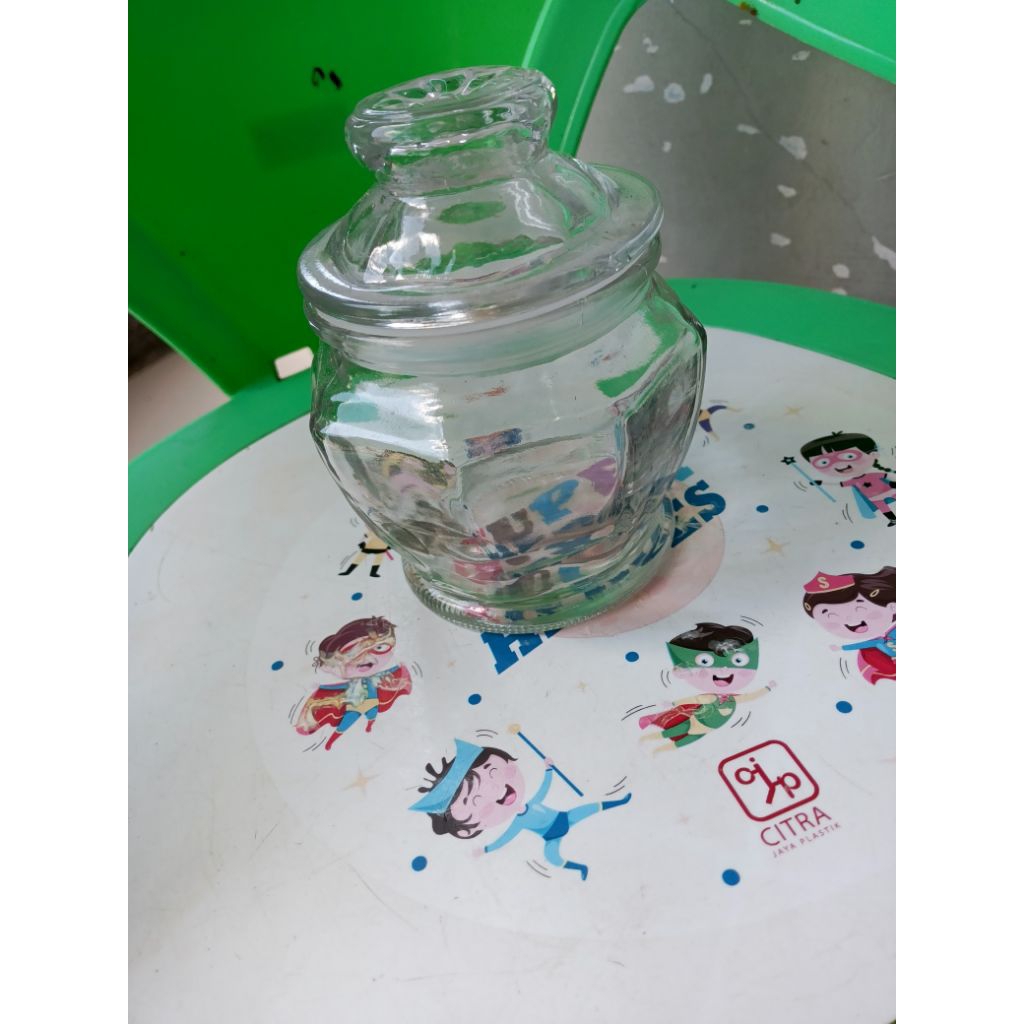 Tempat penyimpanan Toples kaca unik kecil diameter 9cm tinggi 9cm transparan bening tutup erat