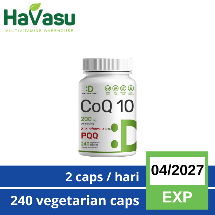 Deal Supplement CoQ10 200mg & PQQ 200mcg Coenzyme Q10 Vegetarian Antioxidant