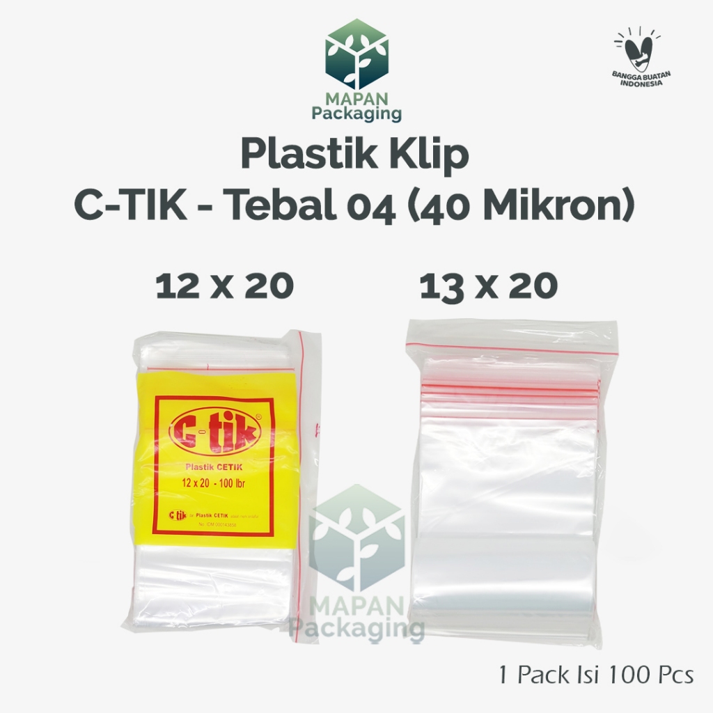 Plastik Klip C-TIK / CTIK 12x20 13x20 Tebal 04 / 40 Mikron 1 Pak Isi 100 Pcs