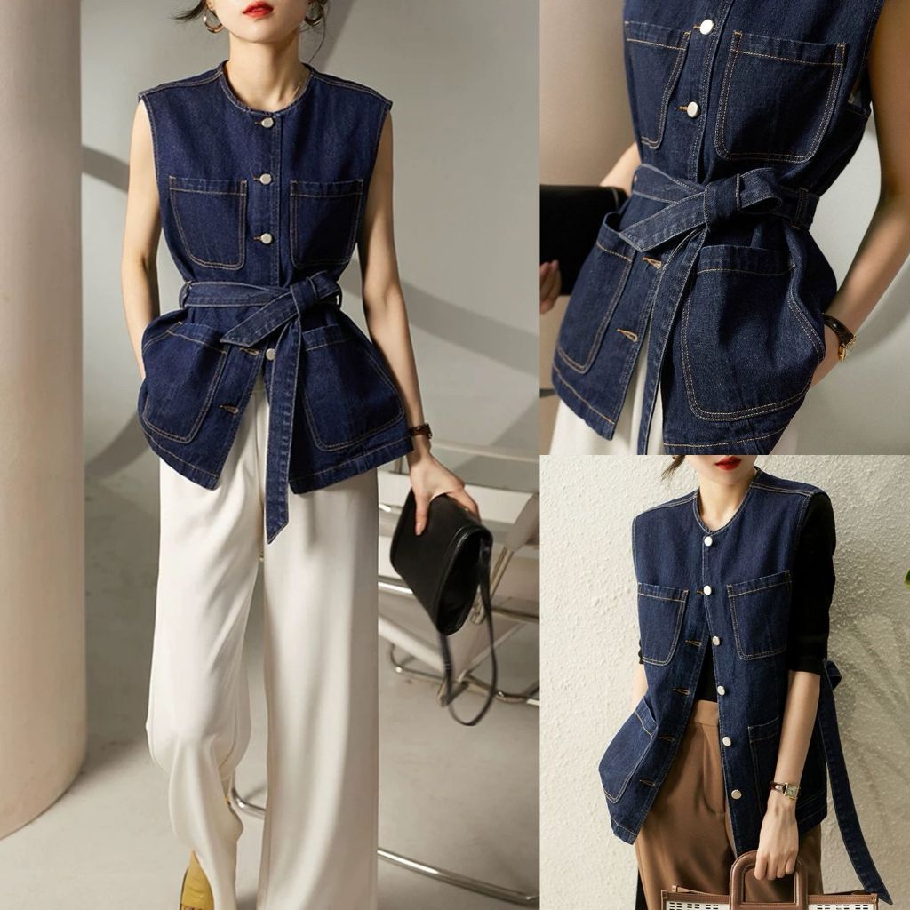 MBO ATASAN VEST ROMPI BAHAN DENIM KANTOR OOTD KECE PREMIUM QUALITY KEKINIAN