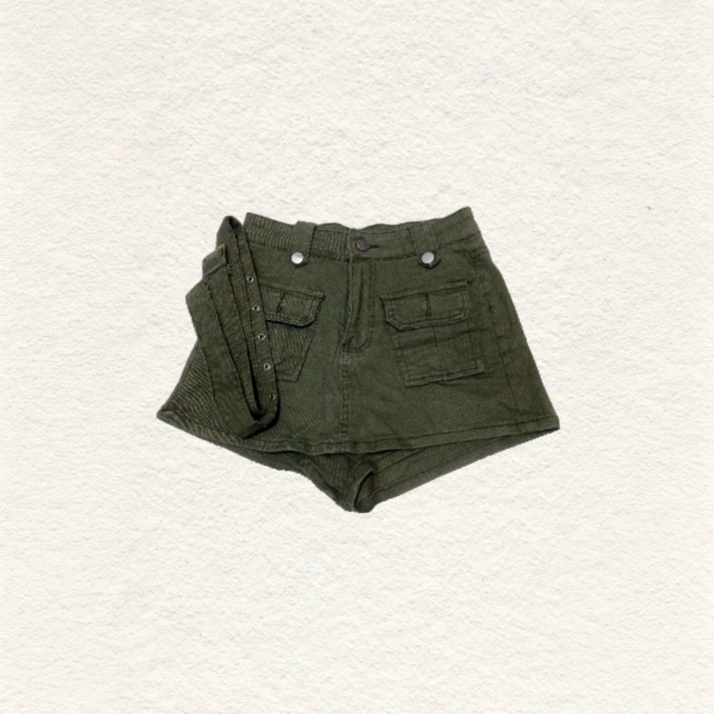 PRELOVED CELANA ROK PENDEK JEANS CARGO WARNA ARMY FREE BELT