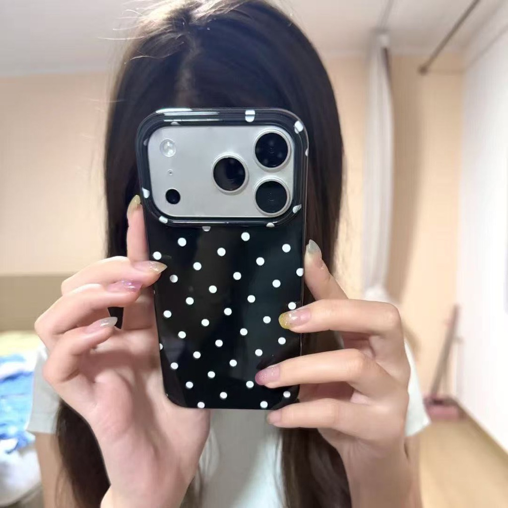 iPhone 17 Case Black Polkadot Korean Aesthetic Cute Soft Case Minimal iPhone 17