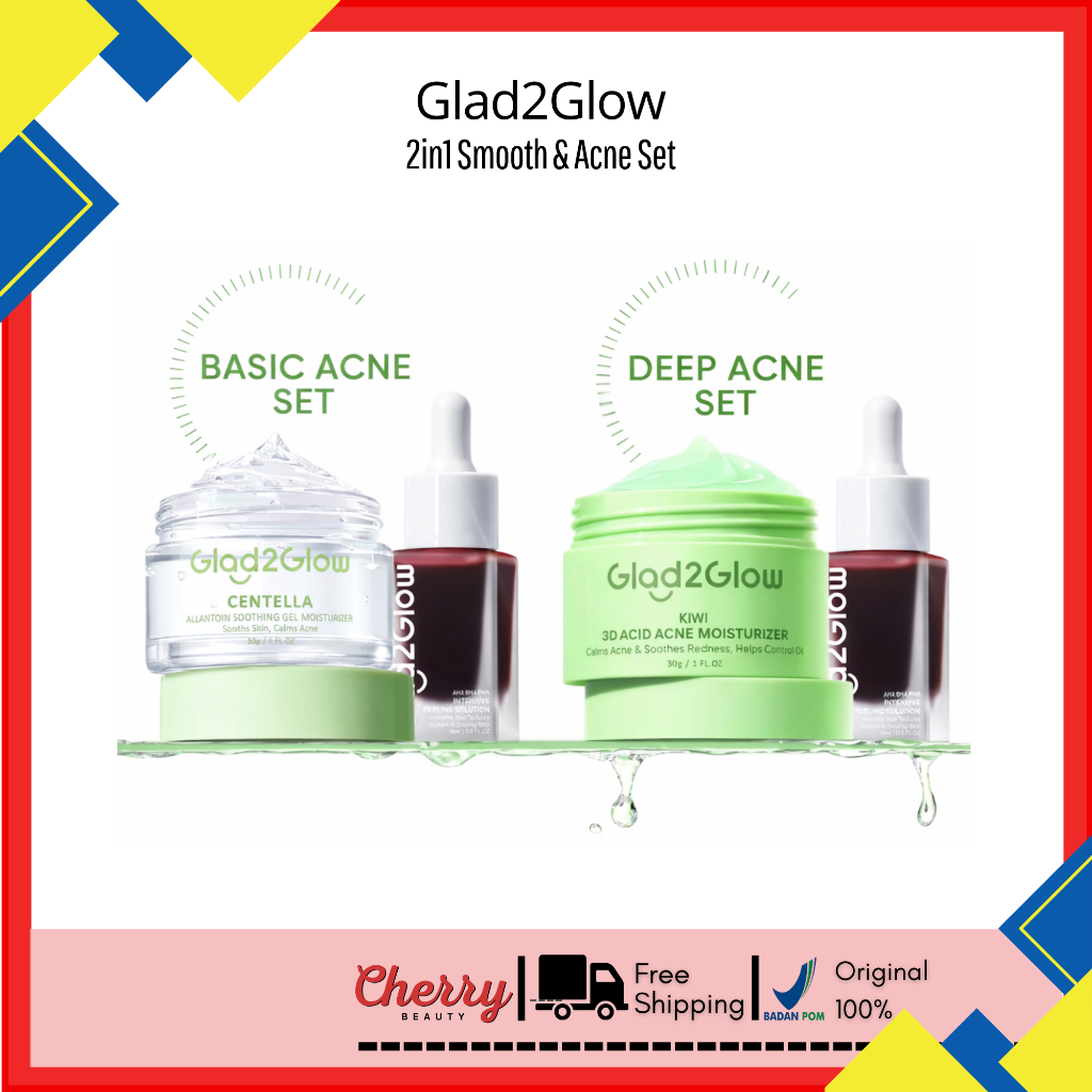 Glad2glow Bundle 2in1 Acne Set - Basic Acne Set & Deep Clean Acne Set - Centella + 3D Kiwi Moisturiz