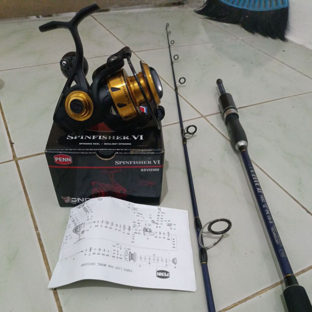 1 set alat pancing Penn spinvisher vi 2500 lengkap dengan joran jigging kenzi Torzite