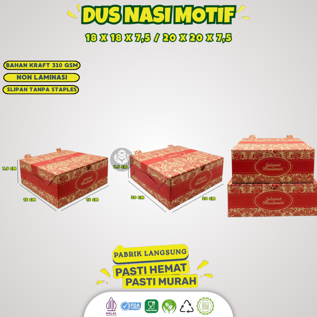 (50 Pcs) Dus Box Kardus Kotak Nasi Katering 18x18 20x20 / Box Nasi Kotak 18x18 Motif / Dus Nasi 18x1