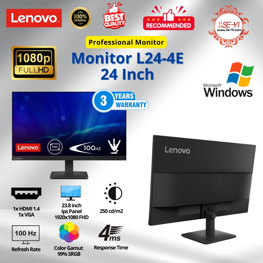MONITOR LENOVO 24 INCH L24-4C L24-4E X MONITOR GAMING R24S - MONITOR LED PC DESKTOP KOMPUTER RESMI