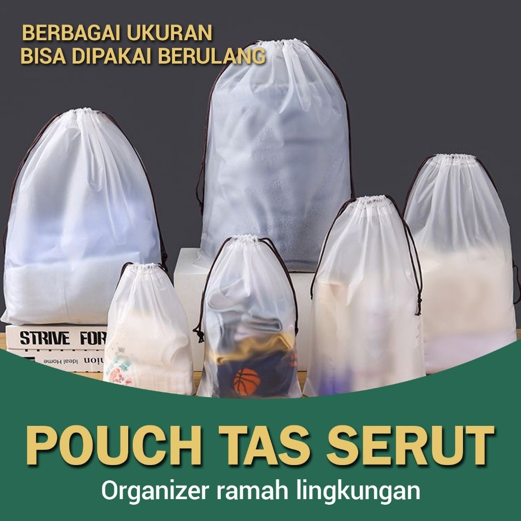[ 50Pcs dan 100Pcs ] Tas Serut Travel Polos Pouch Plastik Organizer Serbaguna Anti Air