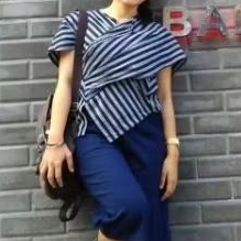 Atasan blouse lurik modern lengan pendek wanita kemeja pria