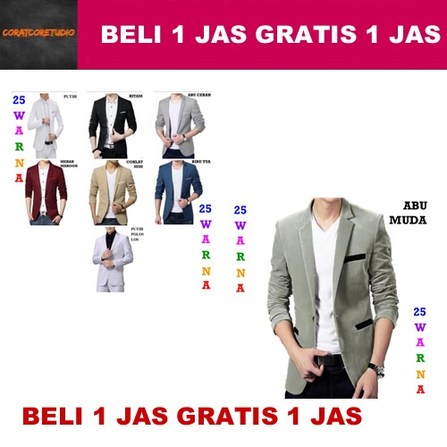 BELI 1 JAS GRATIS 1 JAS Jas Pria Blazer Cowok ABU TUA GELAP LIS HITAM Tuxedo Suit Jumbo BigSize Blaz