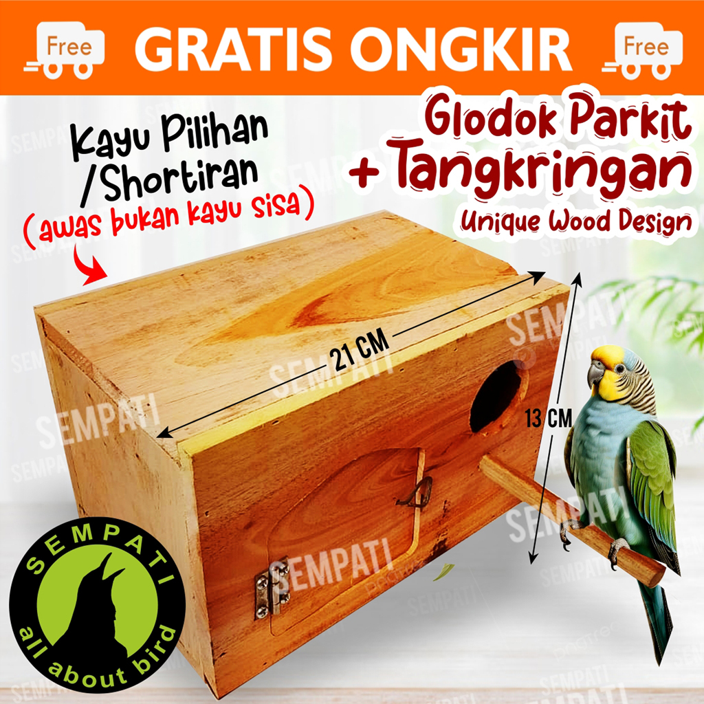SEMPATI Glodok Parkit Plus Tangkringan & Pintu Gelodok Kayu Rumah Tempat Sarang Ternak Bertelur Glod