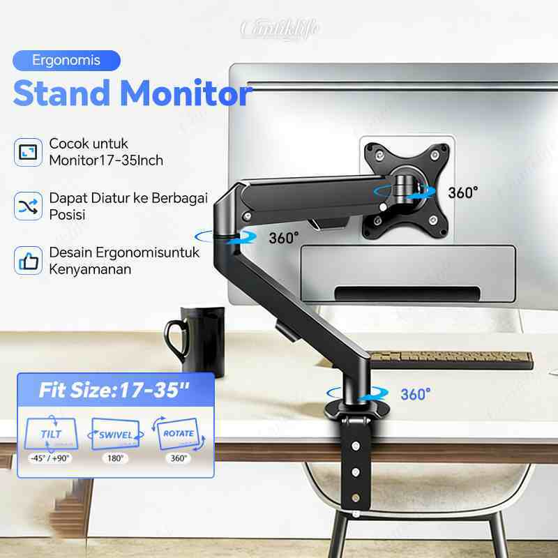 [Max 12Kg] Monitor Arm Bracket TV LED | Lengan Bracket Monitor Gas Spring 17–32 Inci Adjustable 360°