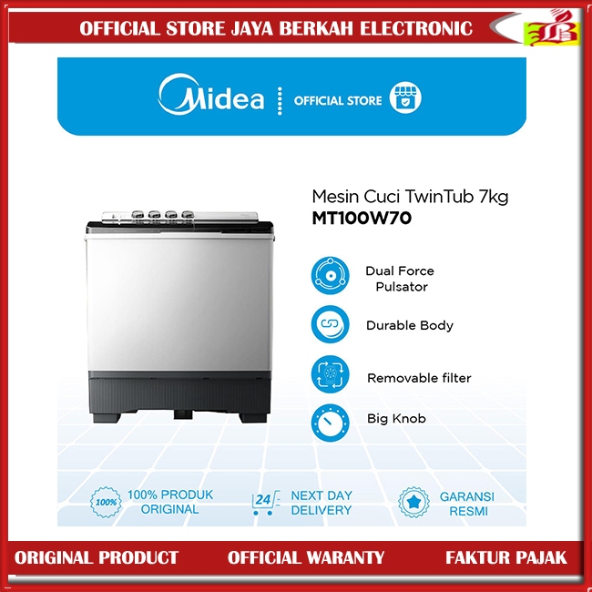 MESIN CUCI MIDEA 2 TABUNG 7 KG MESIN CUCI MIDEA 7KG MIDEA MESIN CUCI MT100W70 MESIN CUCI TWIN TUB PR