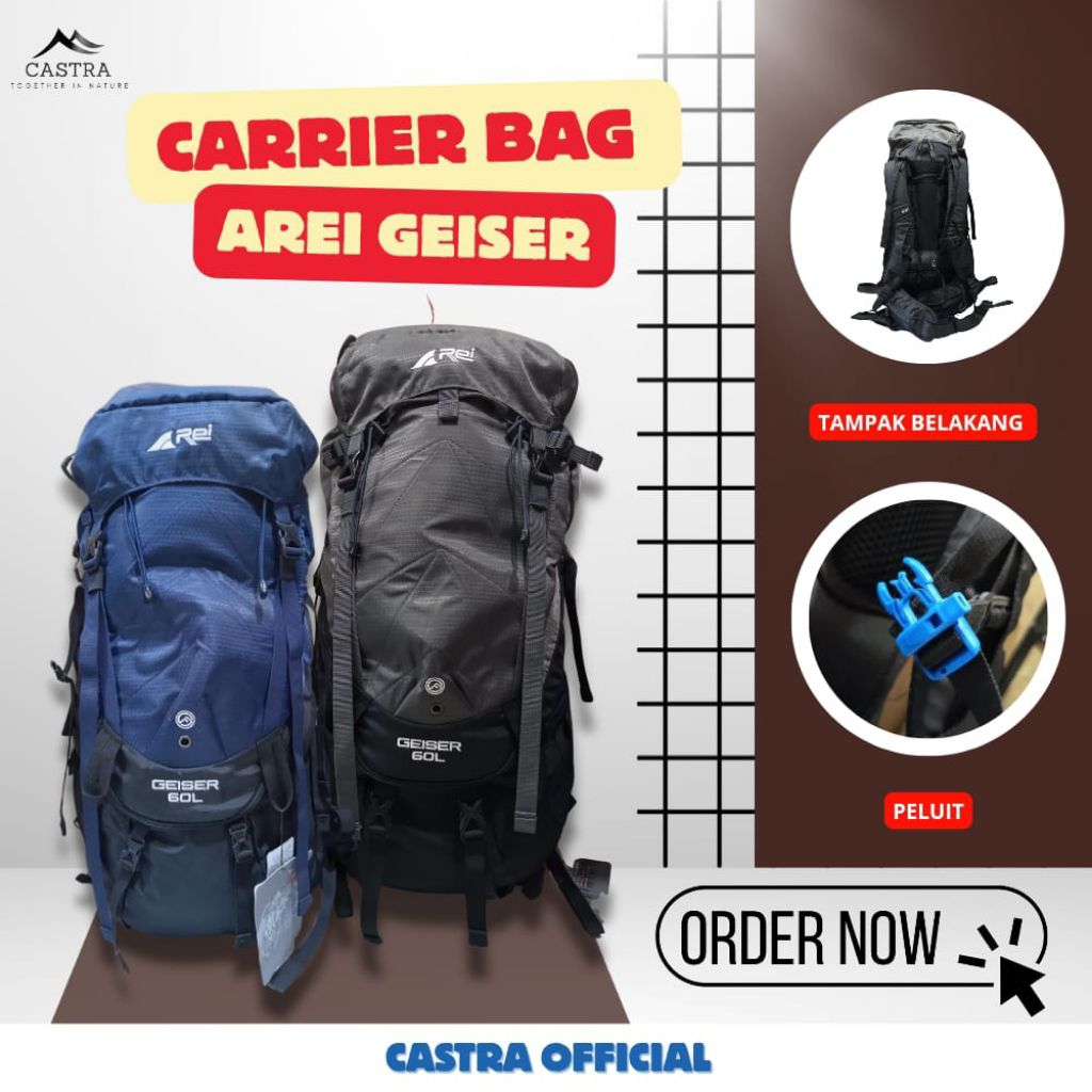 Tas Carier Outdoor Rei Gaiser Kapasitas 60L+ 5L Camping Hiking