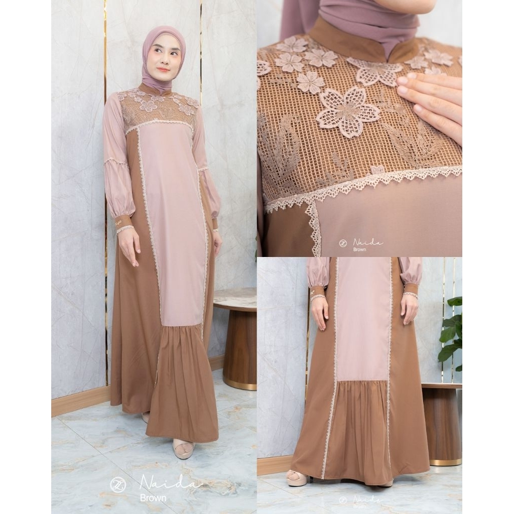 Naida dress by zalifa, gamis motif, gamis polos, gamis zalifa ,gamis cantik,