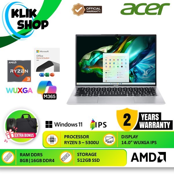 ACER ASPIRE LITE 14 - Ryzen 3 5300U - 16GB/512GB SSD - WUXGA IPS Win11 Home