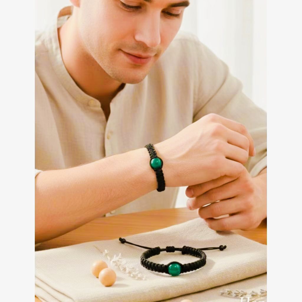 Gelang Macrame Batu Akik Sulaiman Hijau 14mm Gaya Survival Terbaik