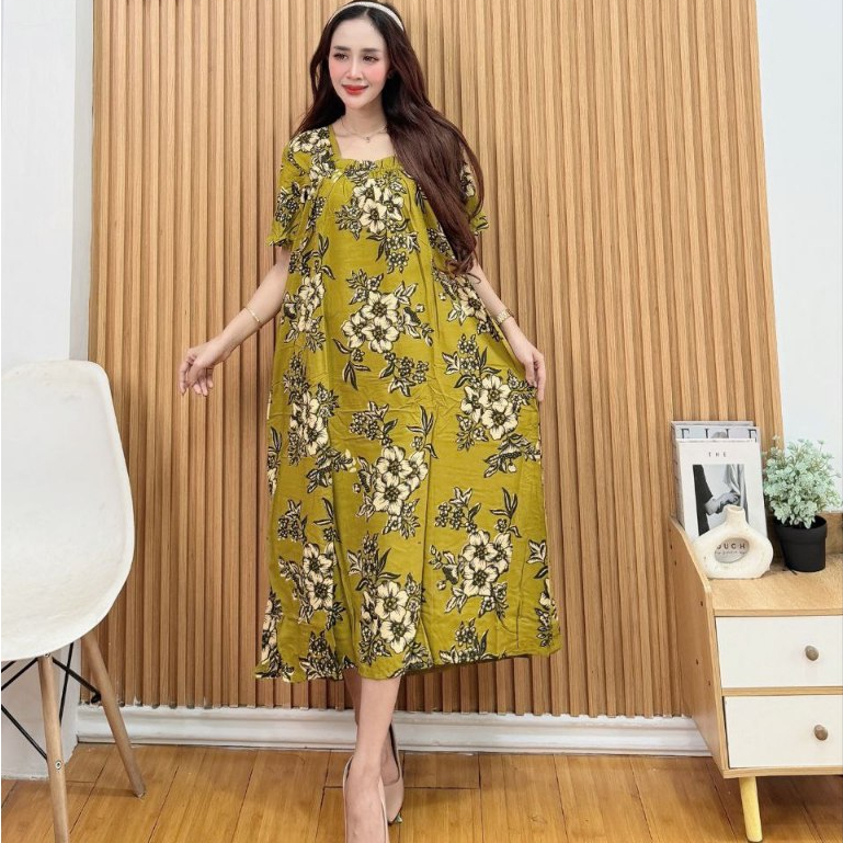 Daster Wanita Terbaru Rayon Karet Kerut Depan Baju Tidur Daster Kekinian Lengan Pendek Motif