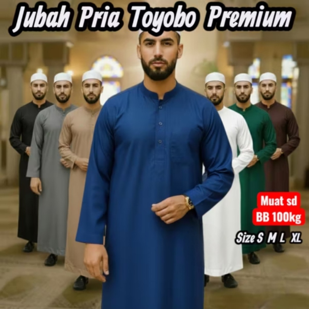 Gamis Jubah Muslim Pria TOYOBO PREMIUM ADEM Lengan Panjang Polos Sholat Umroh Lebaran, Naik Haji, Id