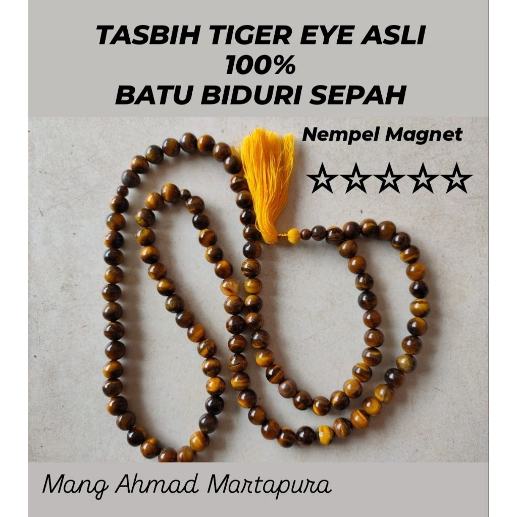 Termurah  Tasbih Asli Batu Alam Biduri Sepah Tiger Eye Nempel Magnet  - isi 33 & 99 butir - Tasbih B